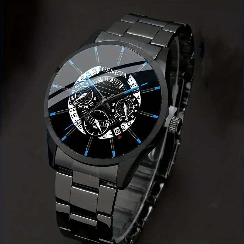 Set of 2 Men's Round Dial Quartz Watches with Woven Bracelets for Gift Giving