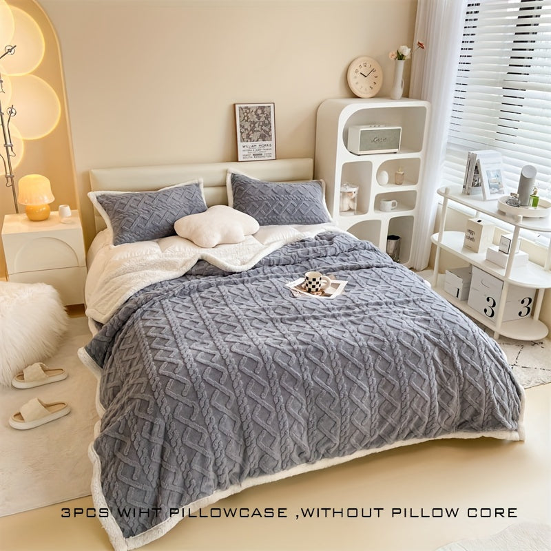 Double-Sided Taffeta Blanket Set with Matching Pillowcases for Winter Sofa Bed Living Room