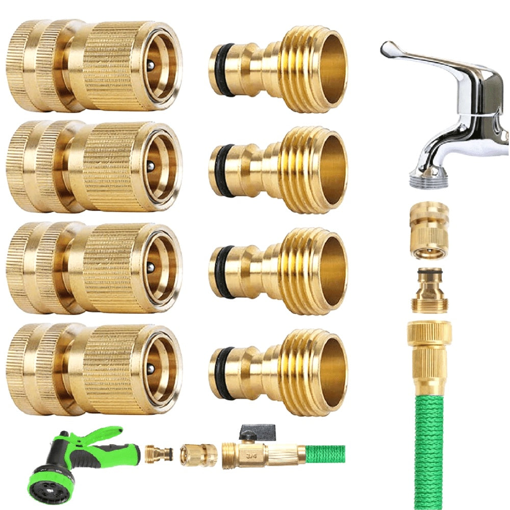 Garden Hose Quick Connectors Solid Brass 3/4 Inch GHT Fittings No-Leak