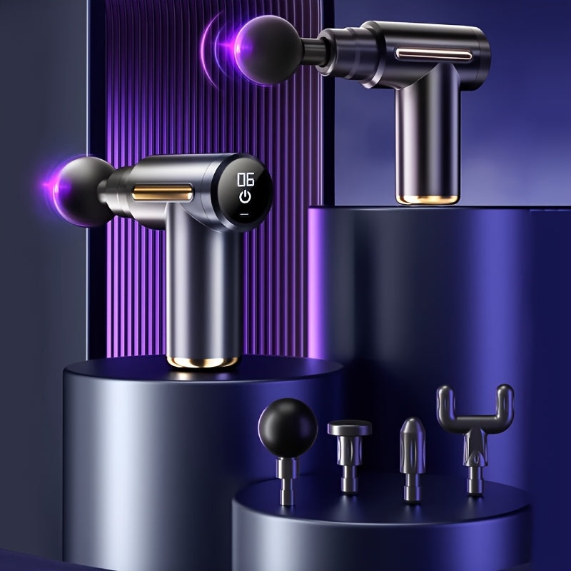 Masajeador eléctrico de fascia con 4 cabezales reemplazables, compacto y ligero para relajación post-ejercicio