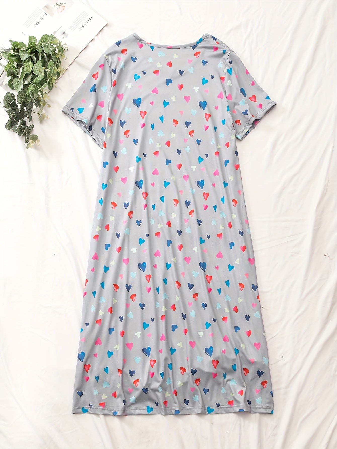 Women's Long Heart Print Cotton Casual Maxi Sleep Dress