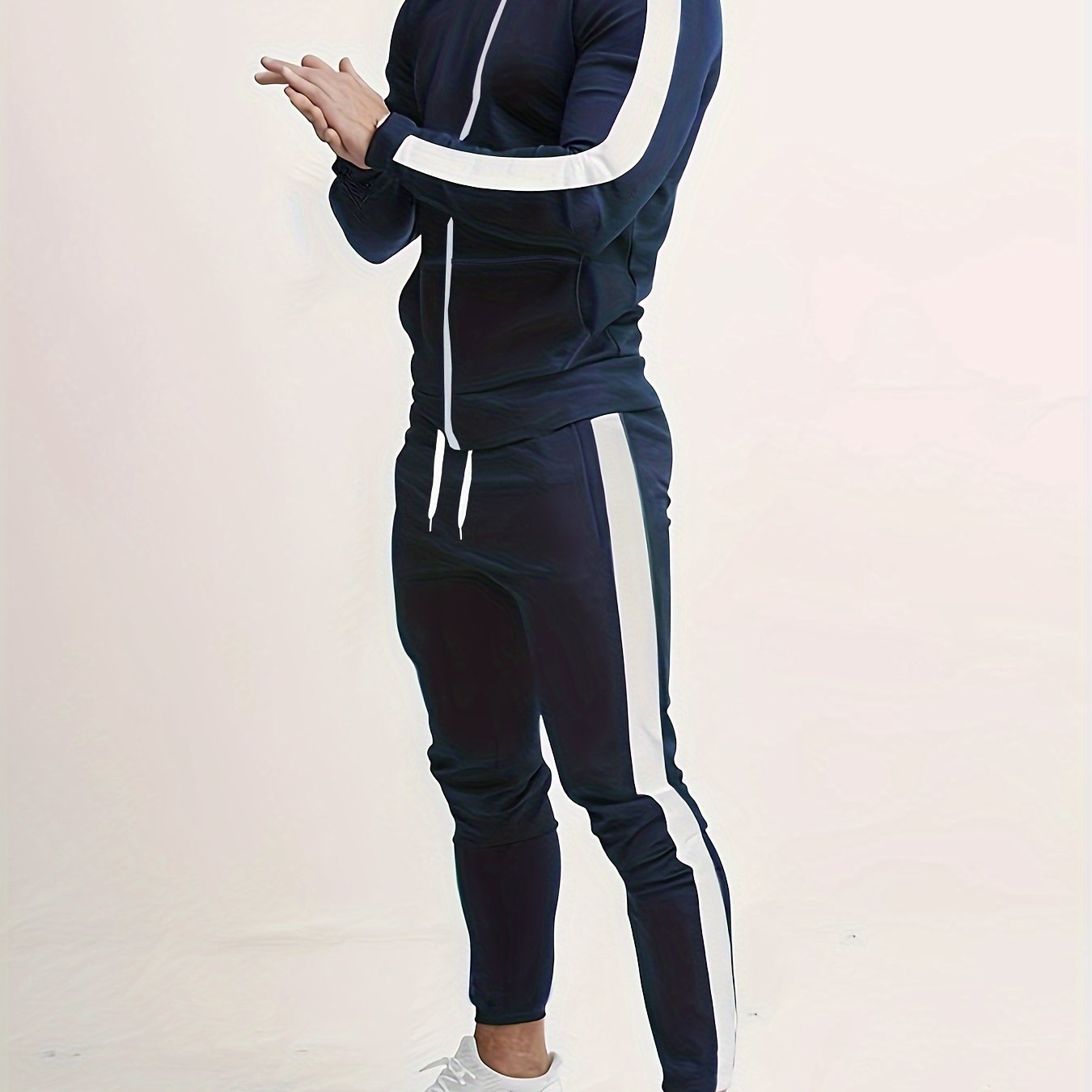 Men's Casual Color Block Sports Set Full Zip Jacket and Drawstring Pants Polyester Breathable