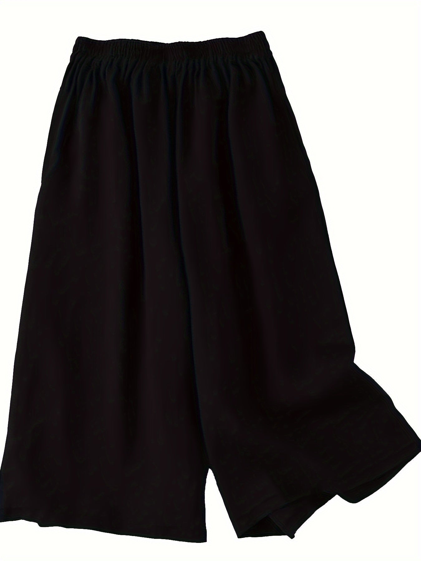 Plus Size Women's Wide Leg Capri Pants Elastic Waist Summer Casual