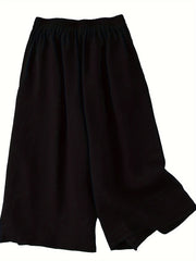 Pantalones capri de mujer de talla grande con pierna ancha, cintura elástica, verano casual