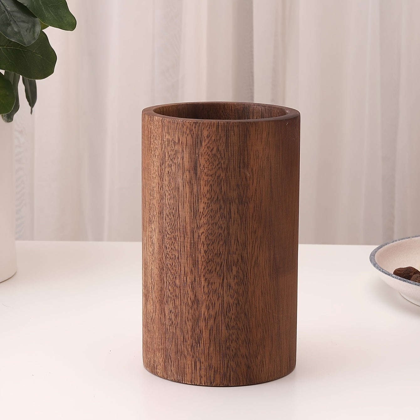 Multifunctional Acacia Wood Cutlery and Pen Holder, Kitchen Utensil Storage