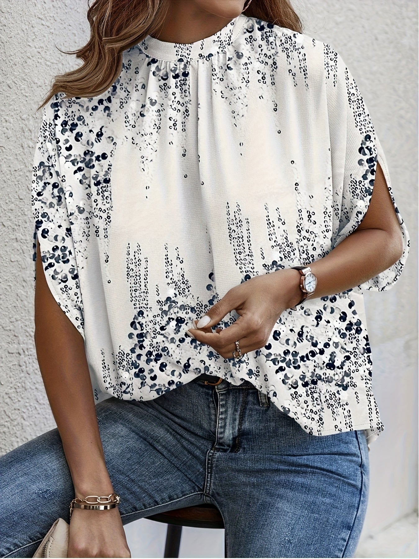 Блузка для полных женщин с бантиками и цветочным принтом, коричневая летняя топ