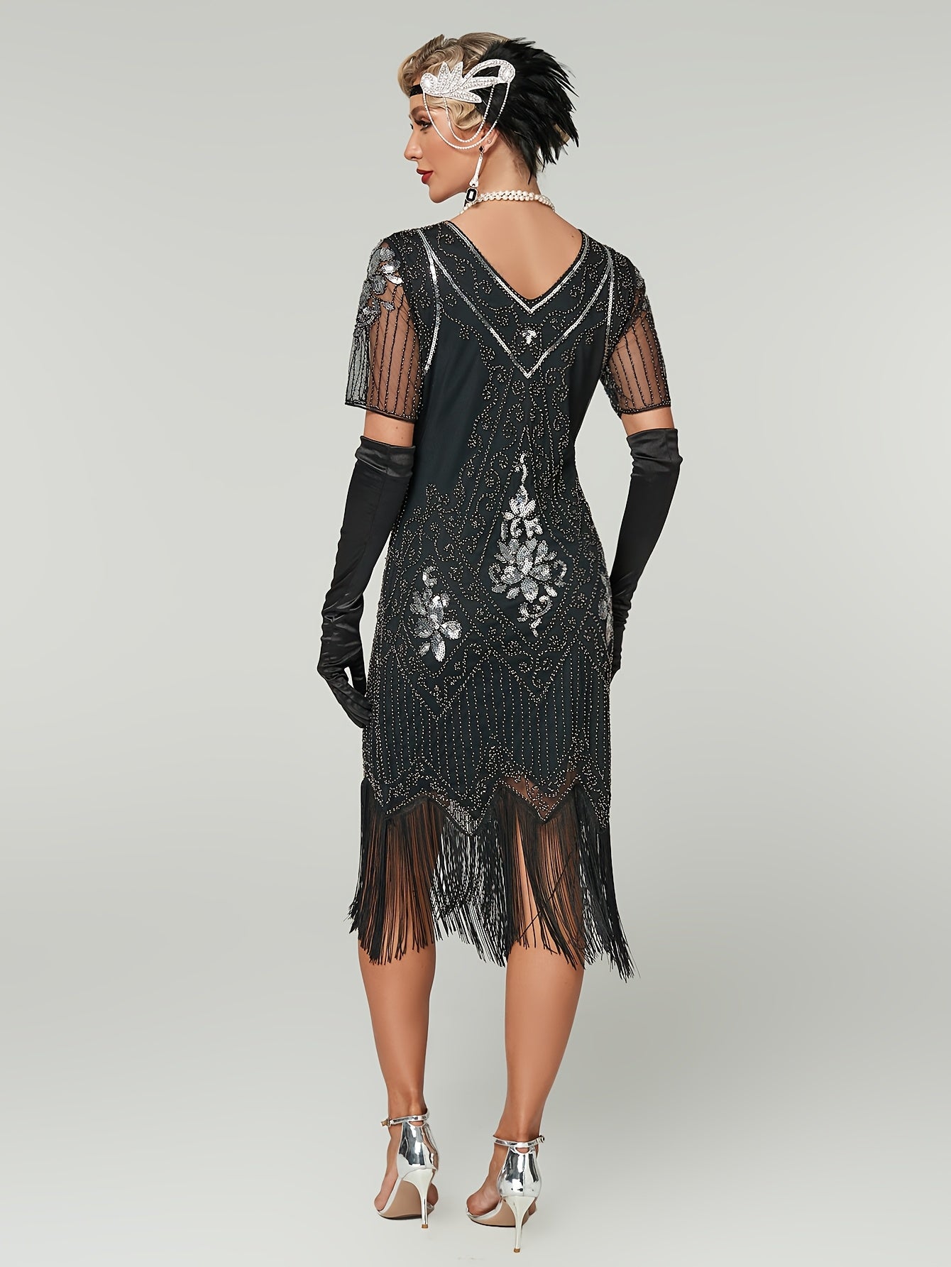 Women's Vintage 1920s Flapper Dress Sequin Beaded Party Gown