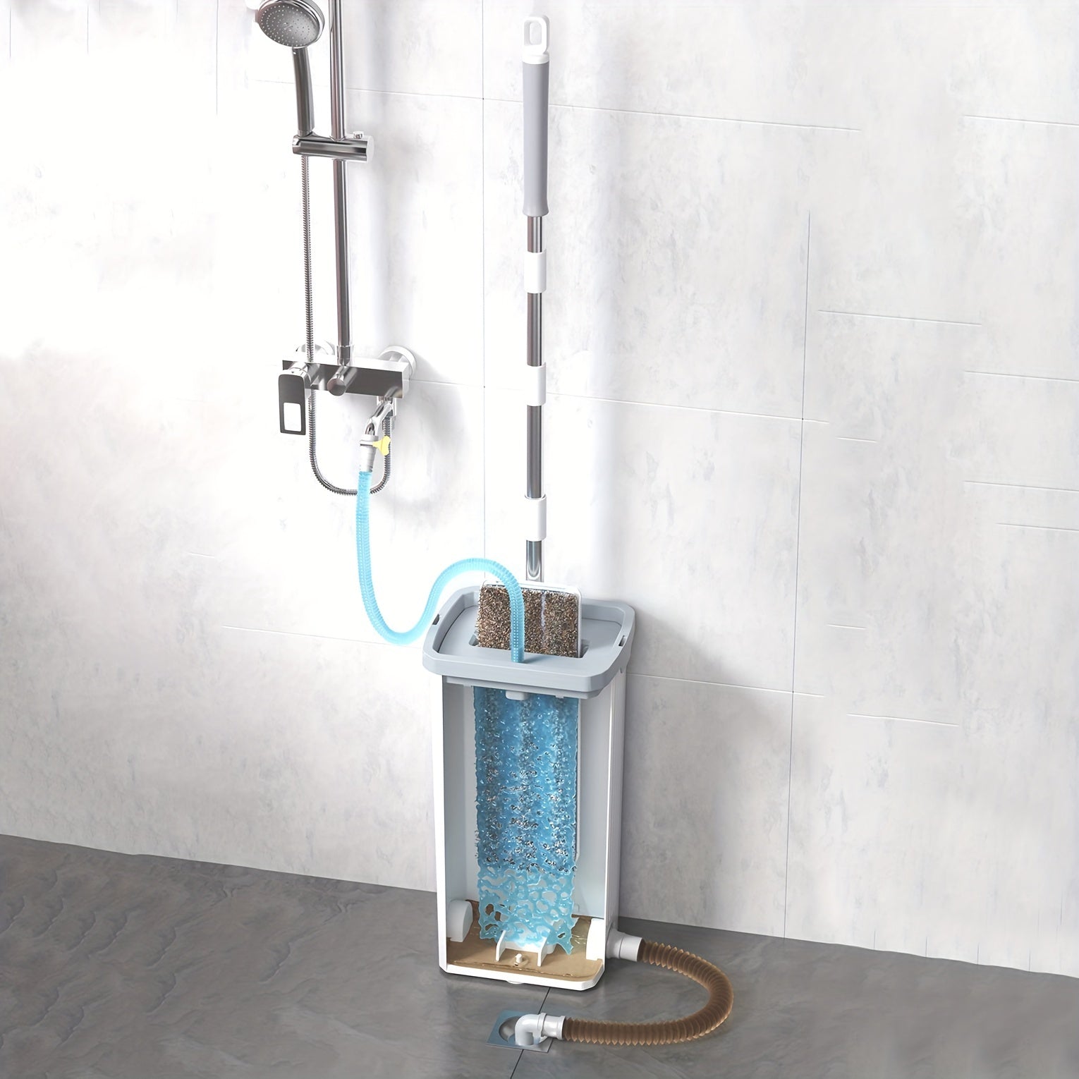 Uy uchun mop to'plami, qutisi va chang moplari bilan yog'och, plitka pol uchun