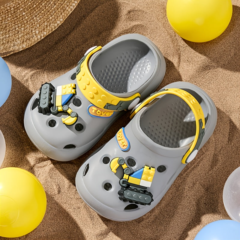 Детские летние сандалии для мальчиков и девочек, мультяшный экскаватор, пляжные туфли, легкий EVA, повседневные сабо