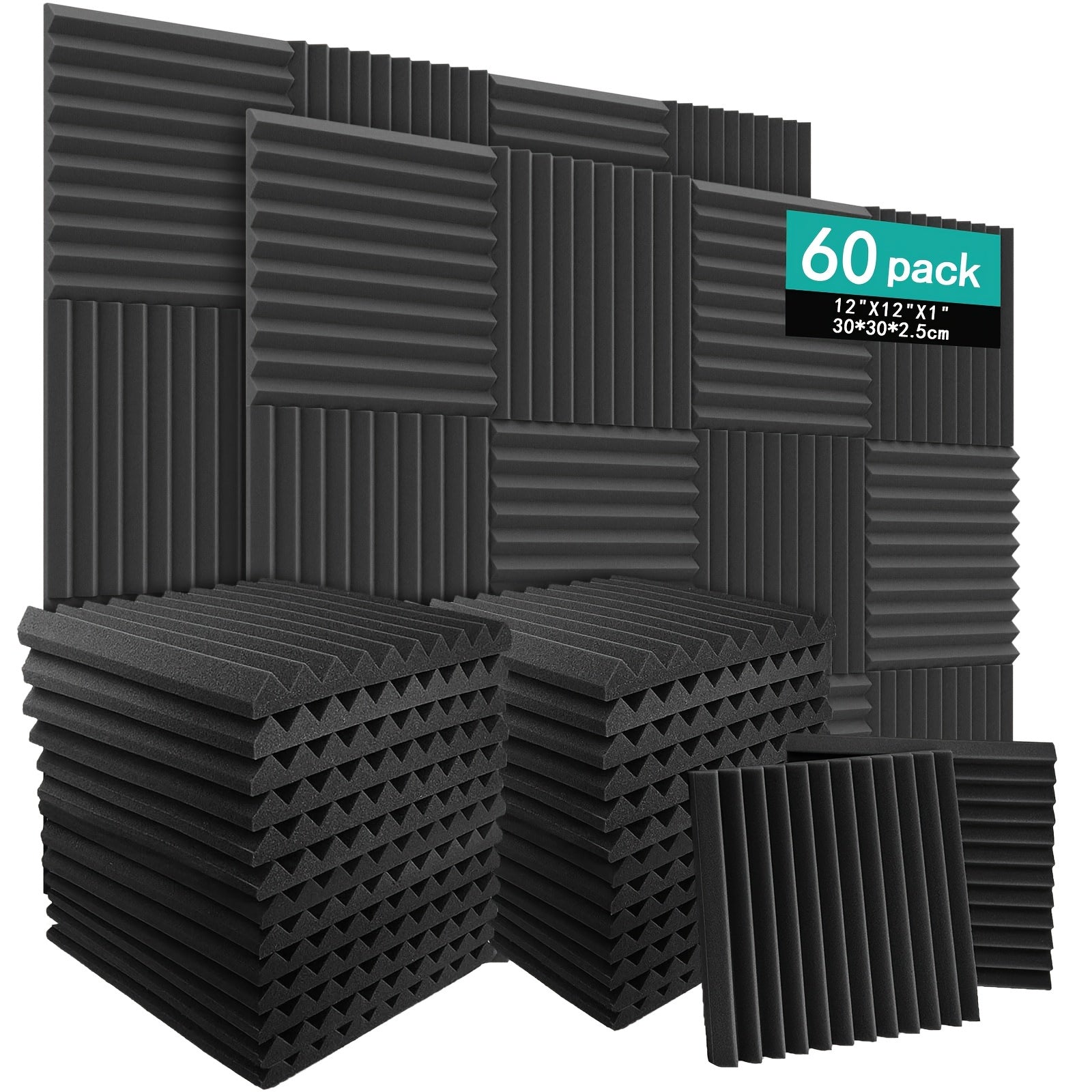 60pcs High-Density Foam Acoustic Panels for Noise Reduction Soundproofing in Rooms