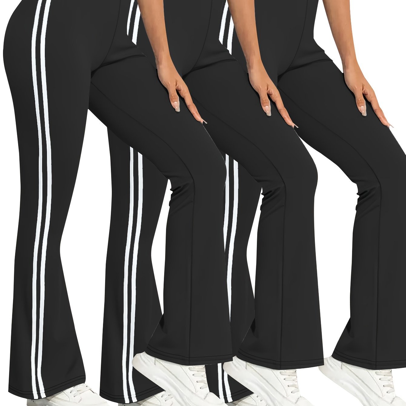 Women's Plus Size Sports Pants Set, High Waist Flare Leg, Spring Autumn