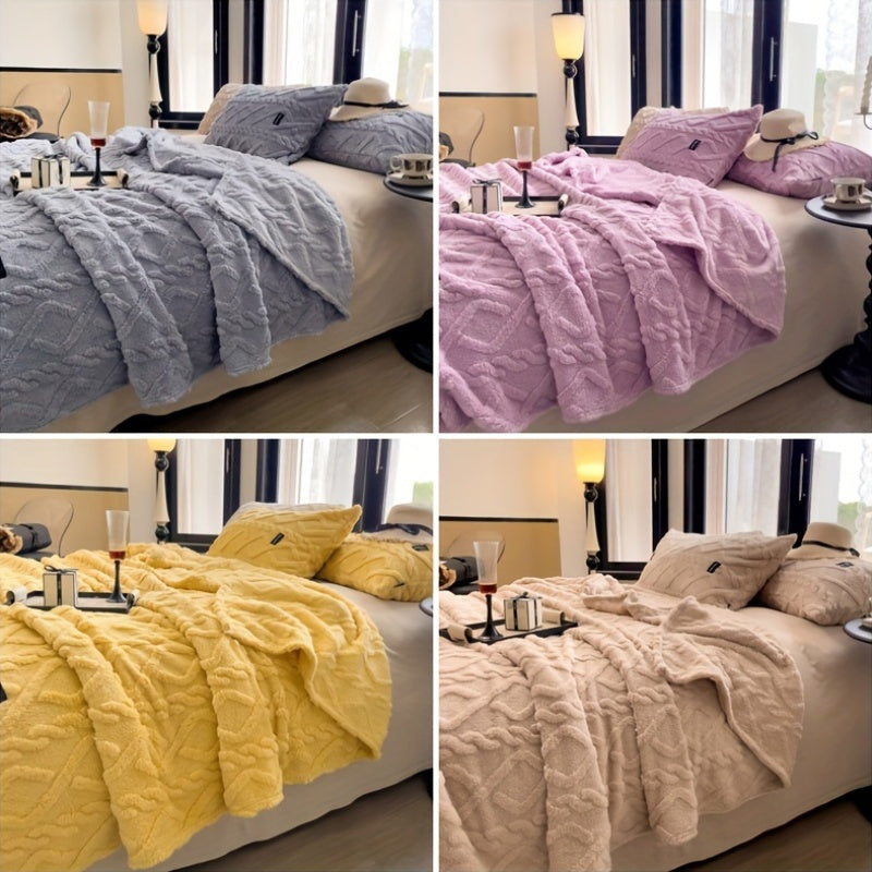 Jacquard Chenille Bed Blanket with Striped Pattern in Mixed Colors for Cozy Comfort