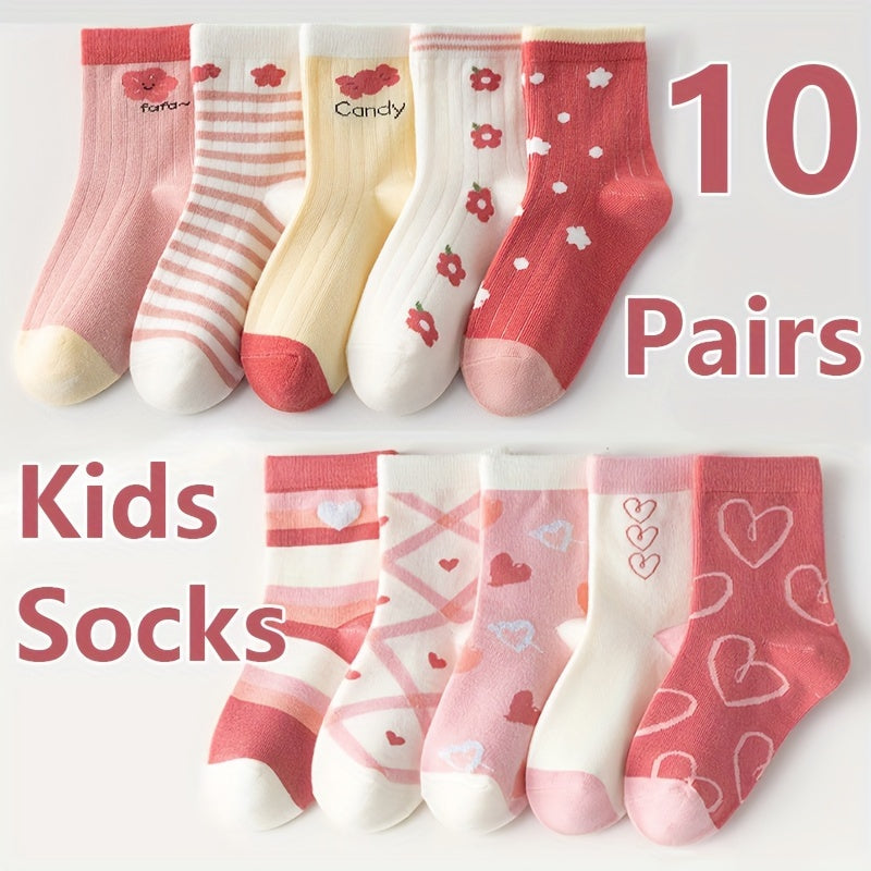 Girls' Knitted Socks 10 Pairs Heart Pattern Breathable All-Season