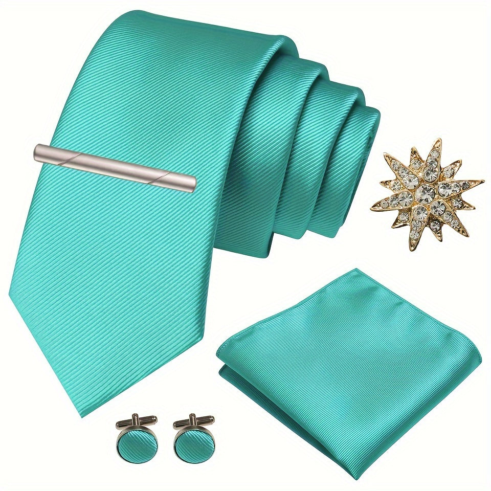 Erkaklar uchun satinning twill galstuk to'plami, galstuk klipi, cho'ntak sharlari, manşet o'rashlar va brosh uchun rasmiy tadbirlar