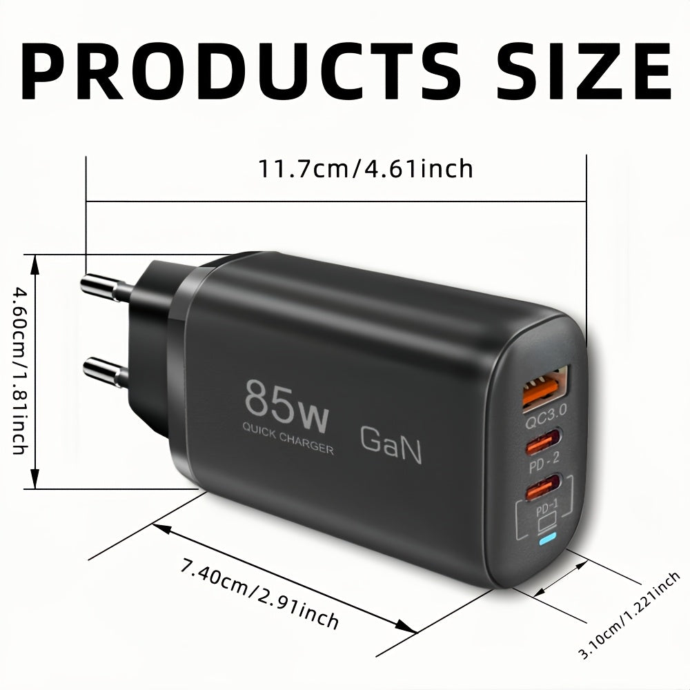 85W GaN Charger with PPS PD QC 3.0/4.0 USB-C Fast Charging for Multiple Devices EU Plug