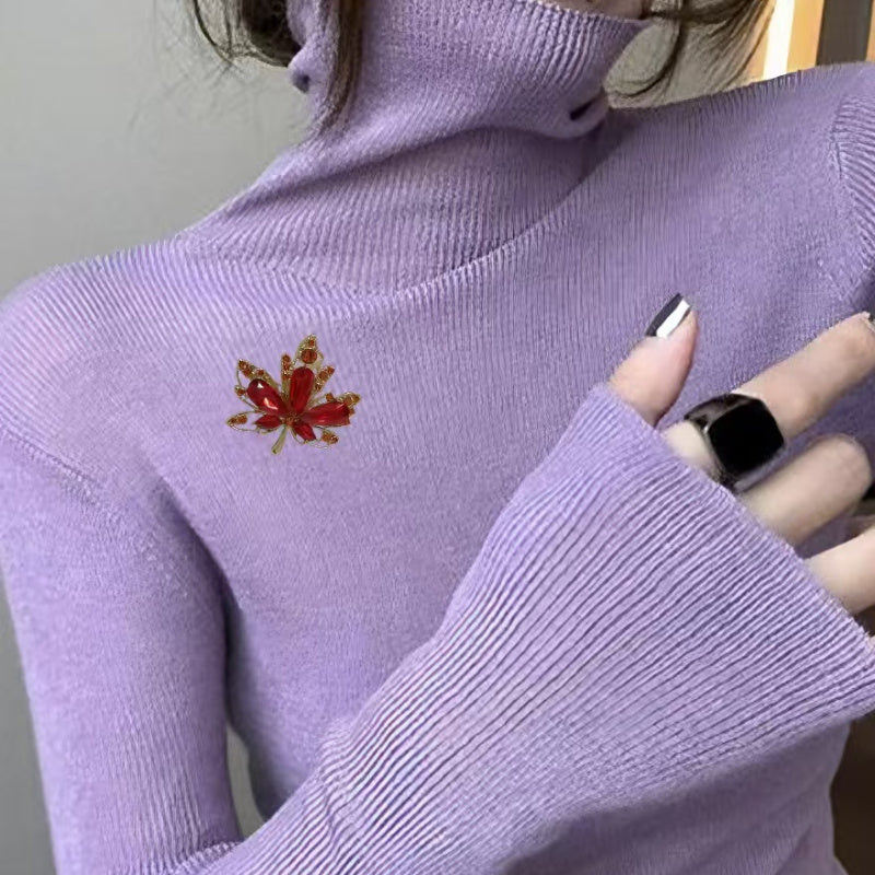 Red Maple Leaf Brooch Acrylic Stylish Accessory for Coats and Sweaters