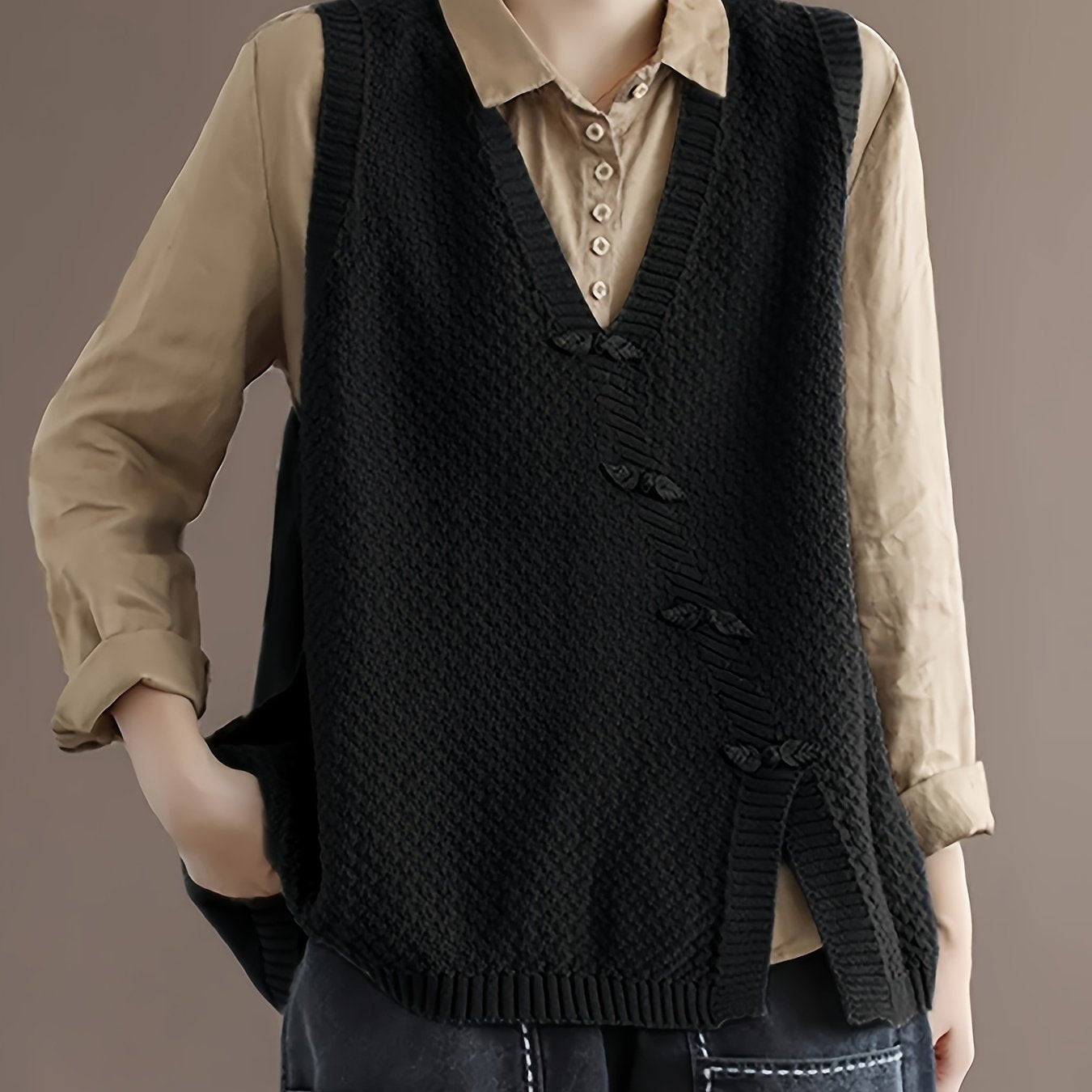 Ayollar uchun Sariq Mustard V-yuzi Kardigan Kiyim Yengil Kundalik Qavatli Layering