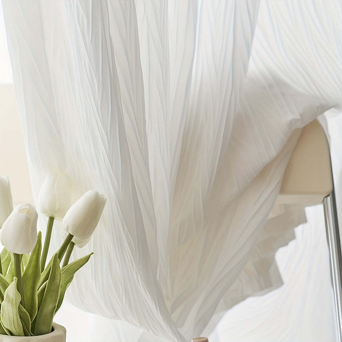 White Sheer Curtain with Rod Pocket for Living Room and Bedroom Decor