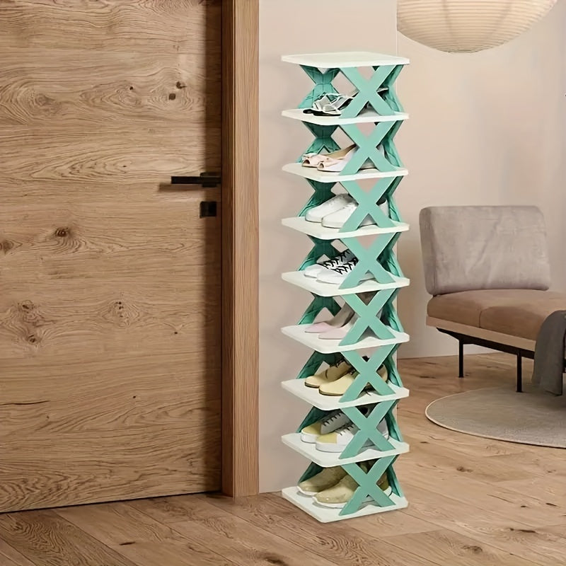 9-Layer Stackable Plastic Shoe Rack Vertical Organizer Space-Saving Floor Mount