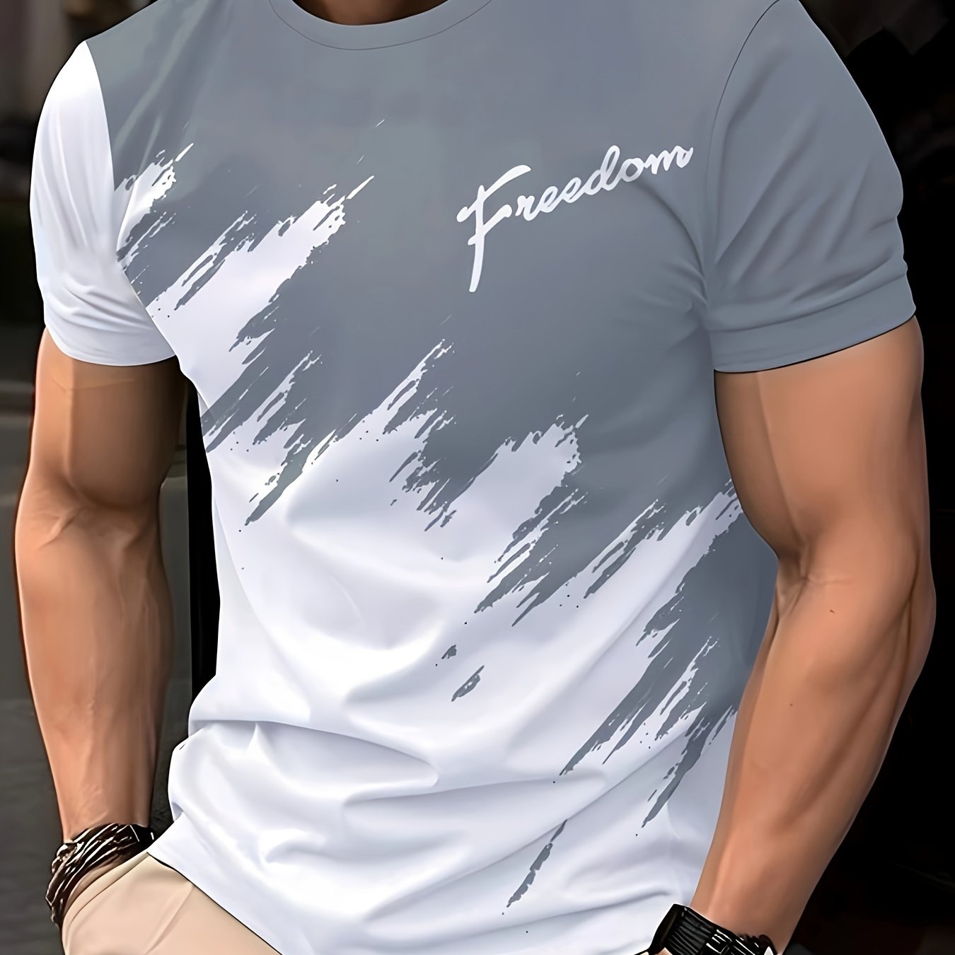 Мужская повседневная футболка с круглым вырезом и геометрическим принтом из мягкой полиэстеровой ткани