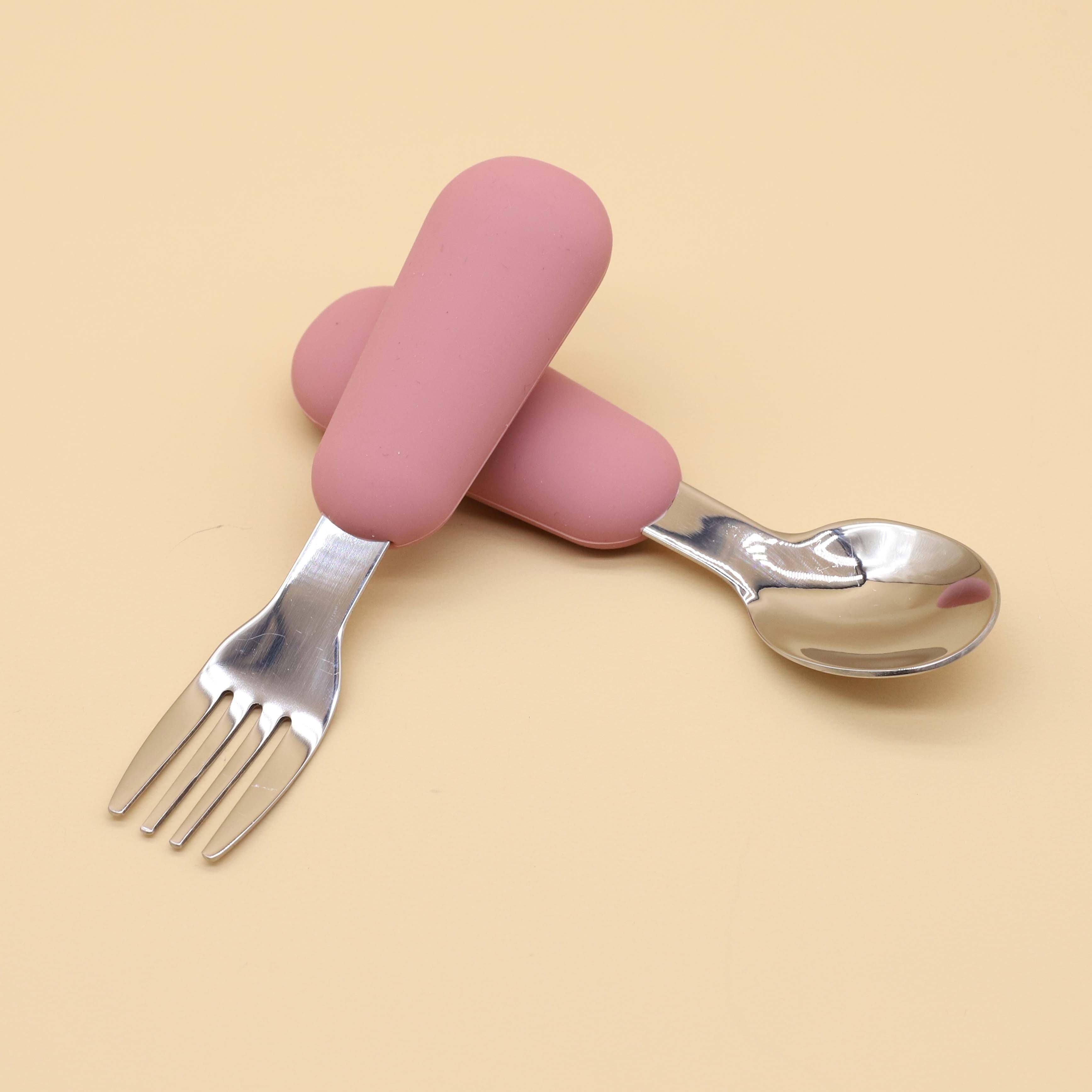 Набор ложки и вилки из нержавеющей стали с красными силиконовыми ручками - Идеально для