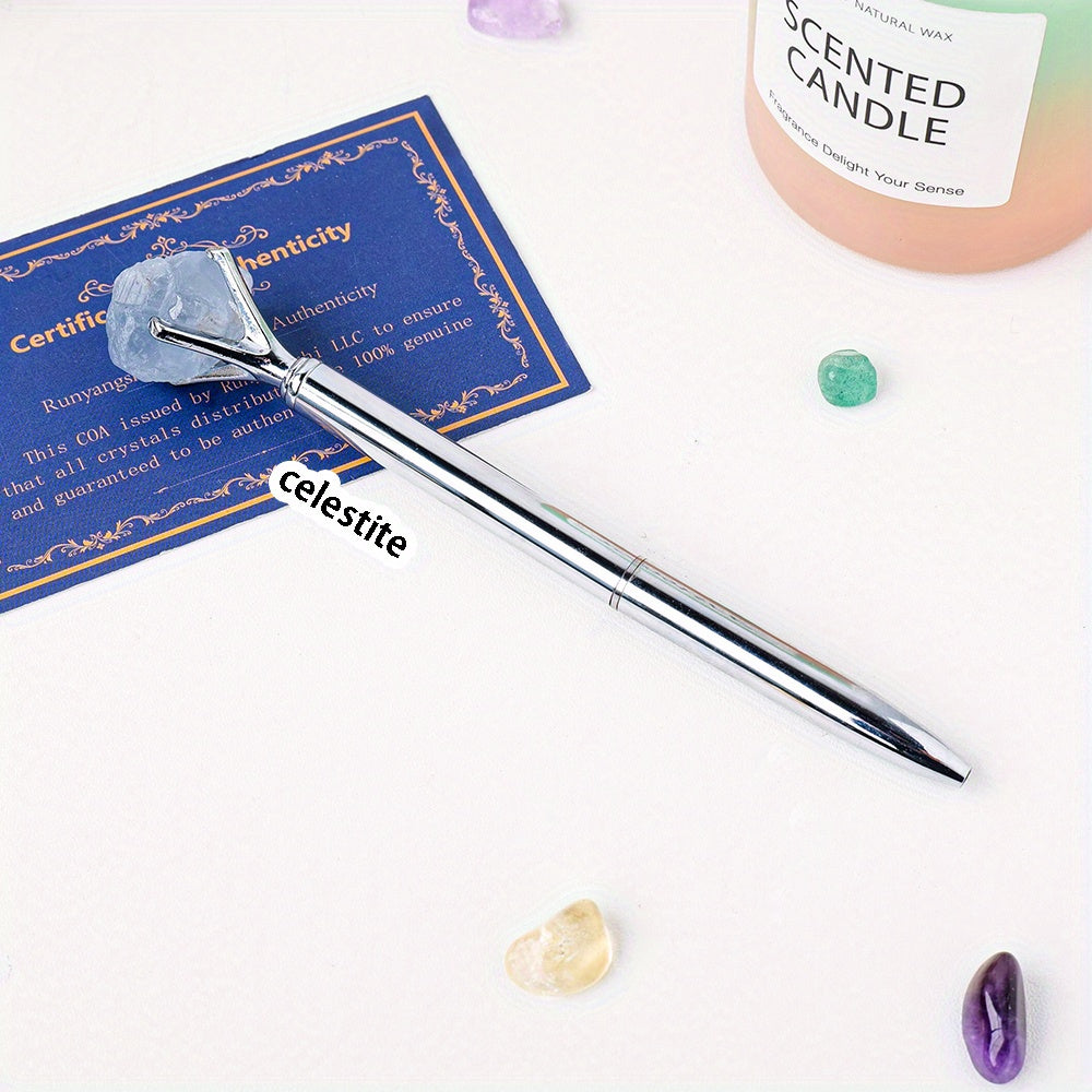 Large Natural Amethyst Crystal Raw Stone Pen Ballpoint for Stationery and Gifts