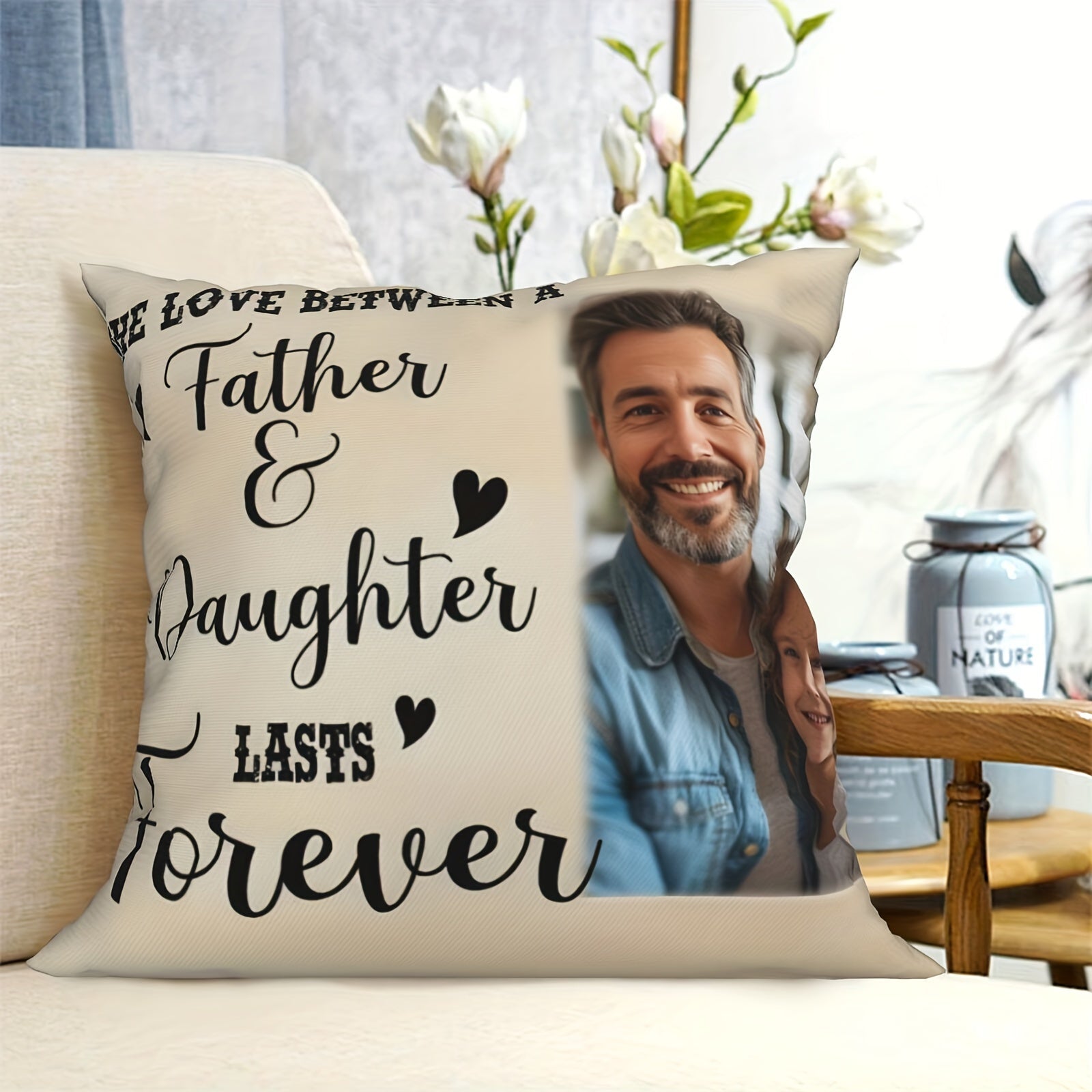 Custom Father Daughter Photo Pillowcase Soft Polyester Gift for Dad Home Decor