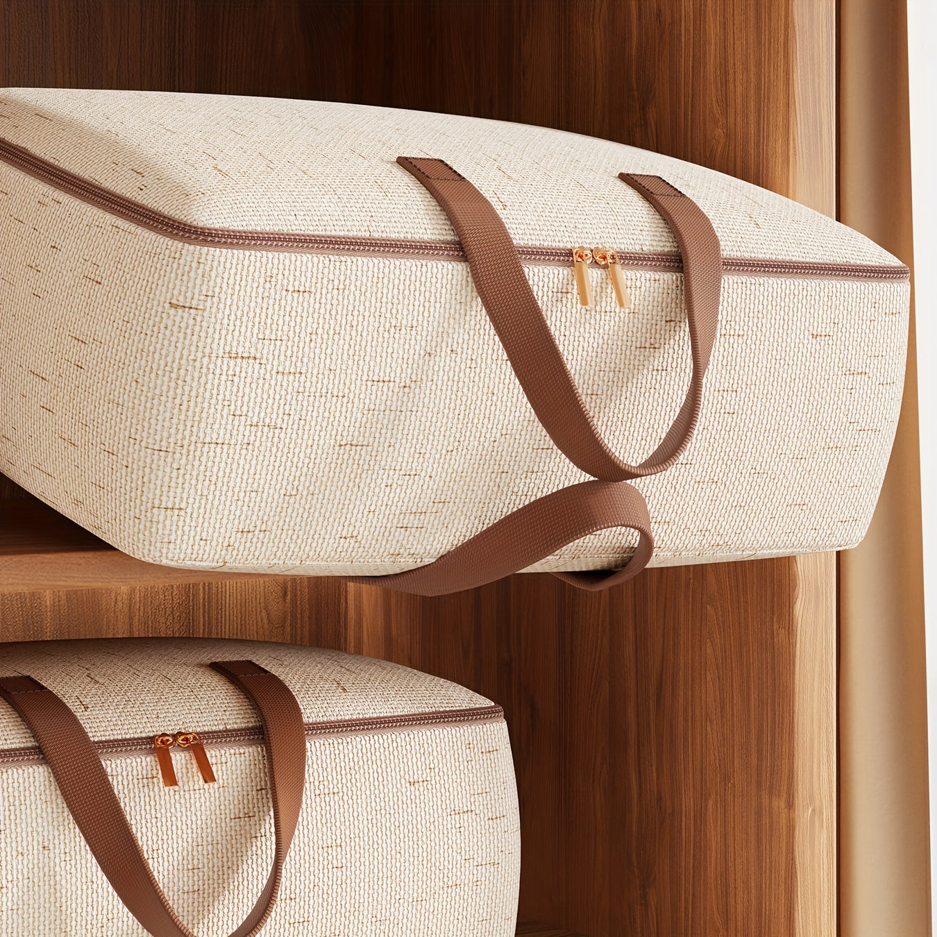 Большая бежевый сумка для хранения с ручками и молнией для постельных принадлежностей и подушек