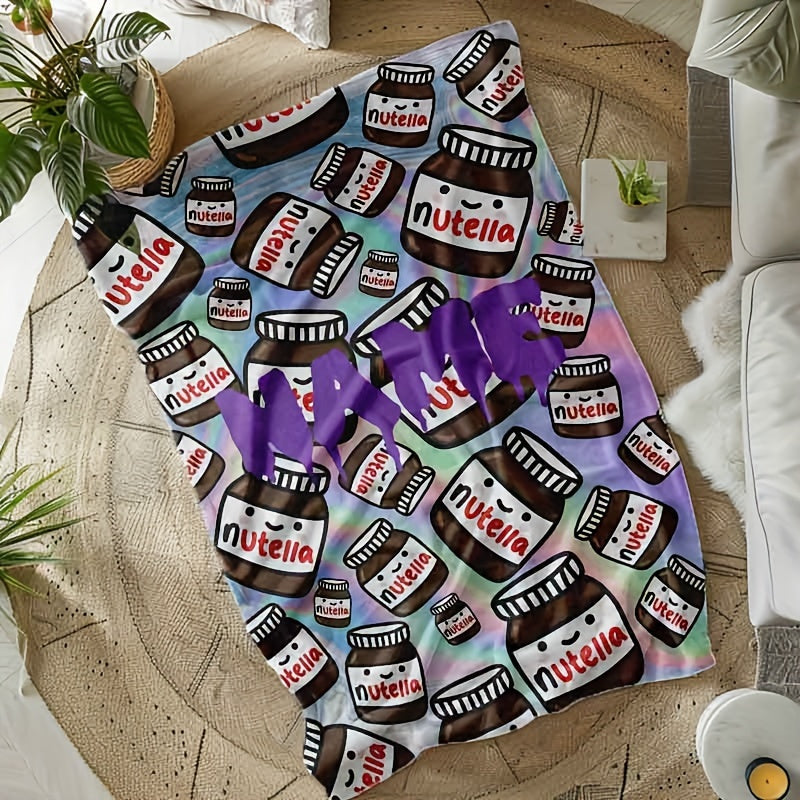 Custom Cartoon Nutella Pattern Flannel Fleece Blanket for Bed Couch Camping