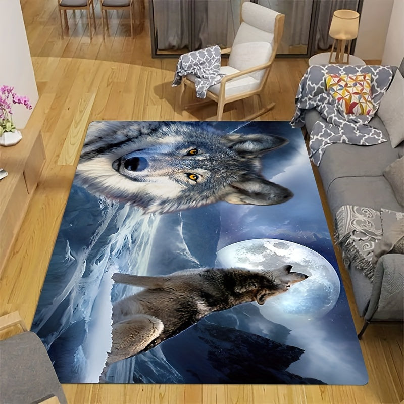 3D Snow Wolf Print Rug Soft Washable Floor Mat for Living Room Bedroom Kitchen