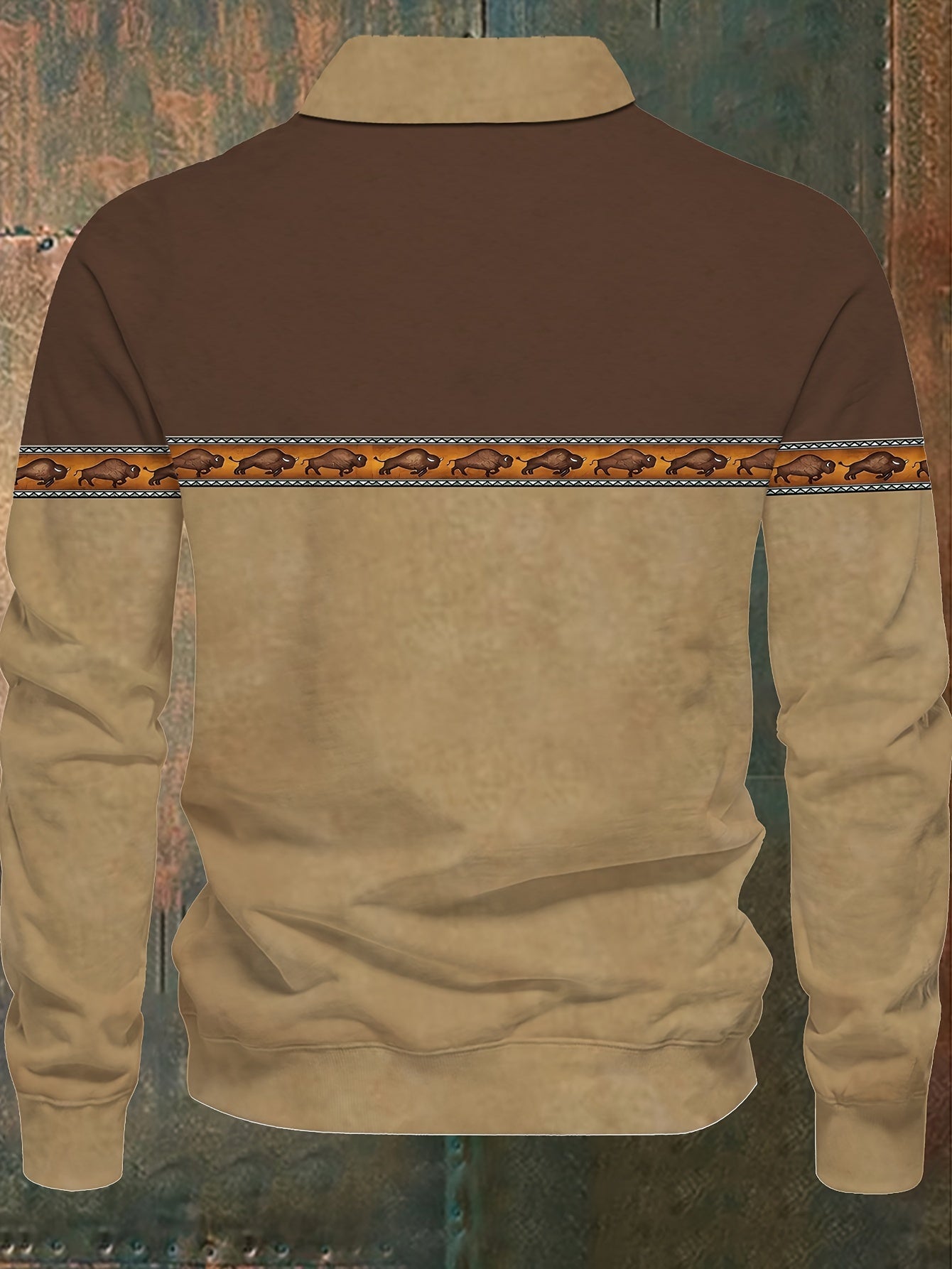 Мужской винтажный спортивный топ с длинным рукавом большого размера с аппликациями бизона и лонгорна