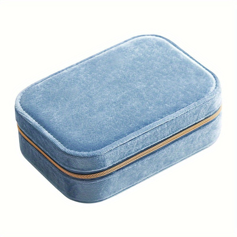 Velvet Jewelry Box with Zipper Closure, 3 Layers, Travel Organizer for Earrings, Necklaces, Rings, Watches