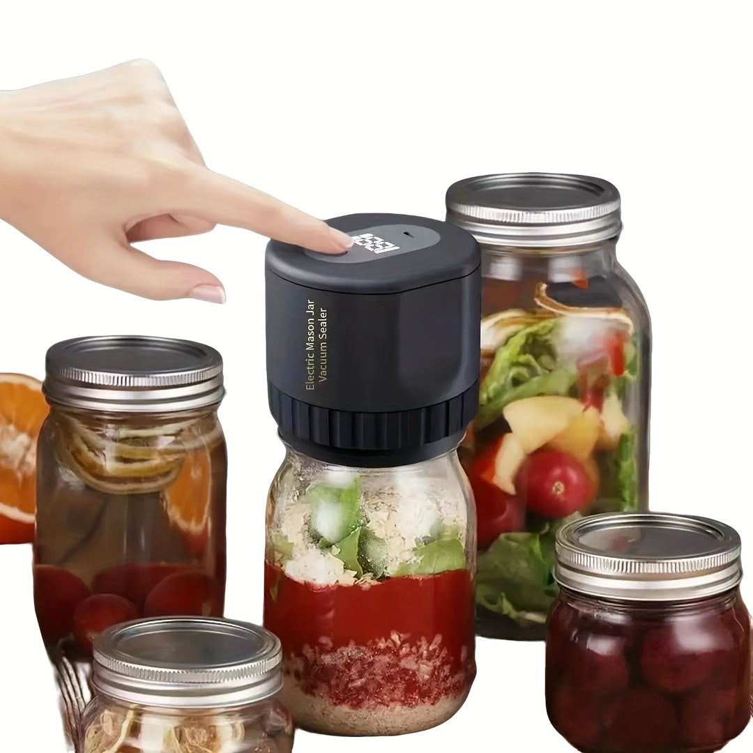 COCOBELA Elektrik Mason Jar Vacuum Sealer Auto Shut-Off bilan, Qayta to'ldiriladigan USB Batareyasi, Raqamli Ko'rsatkich, Oddiy va Keng Bo'yinli Bankalar bilan mos, Ikki qatlamli Yopish Ringi, Portativ Oziq-ovqat