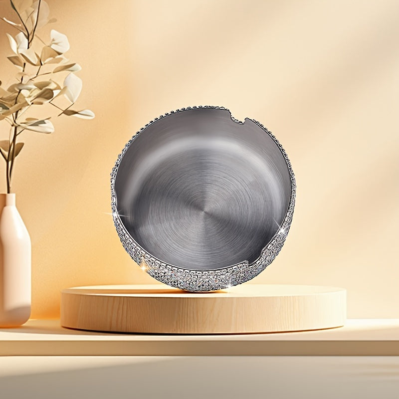 Unisex Rhinestone Studded Stainless Steel Ashtray for Home and Bar Use