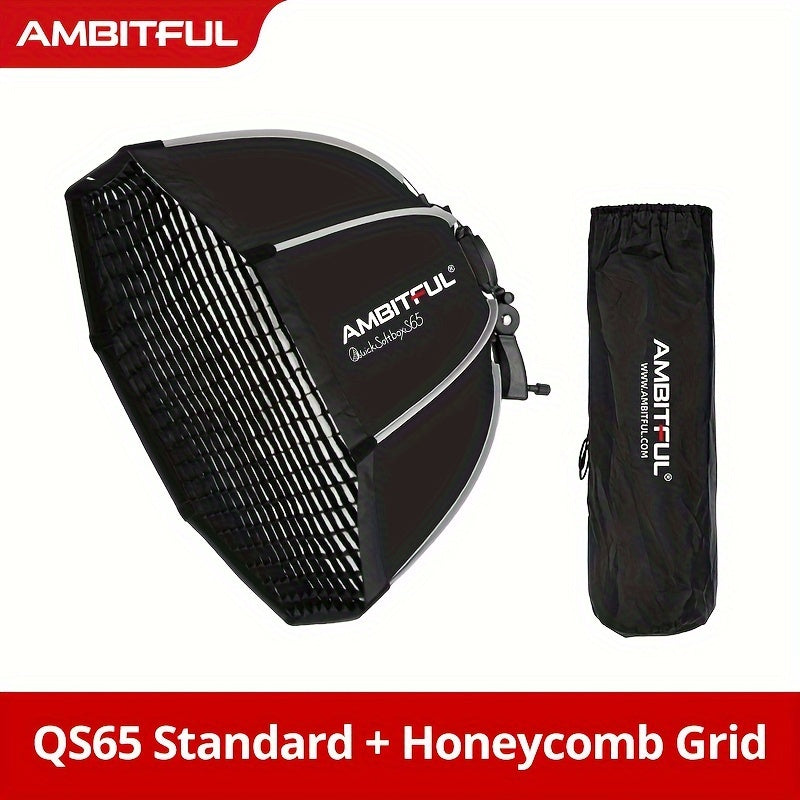 AMBITFUL Tez chiqarish sakkizburchakli yumshoq qutisi, to'r, tutqich va kameraning flashi uchun kran montaji - Polyester tolali yoritish diffuzori, studiya fotosuratlari uchun Godox TT520II V860III bilan mos keladi.