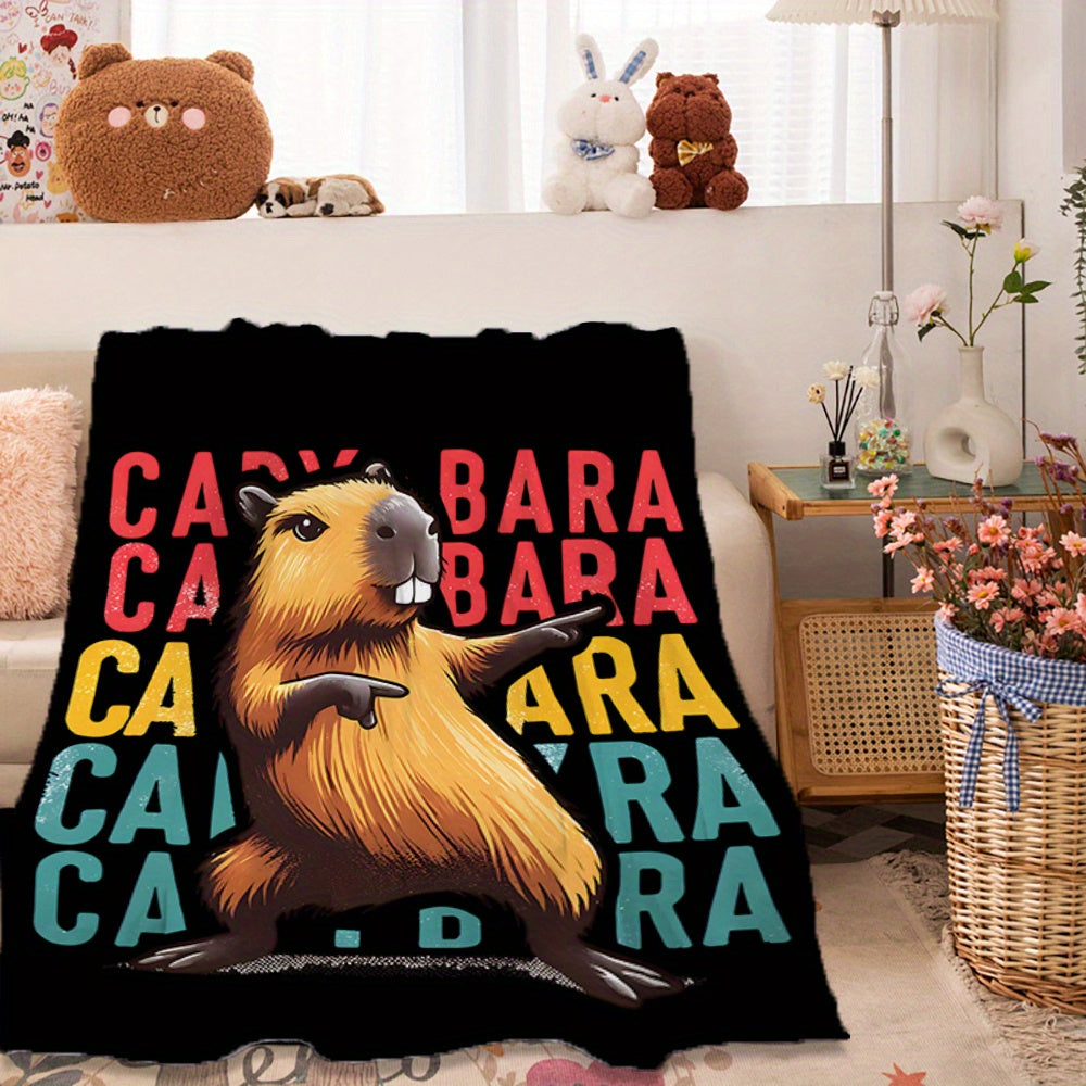 Cozy Flannel Throw Blanket with Rock Capybara Design for Kids and Adults, All-Season Plush Bed Couch Travel