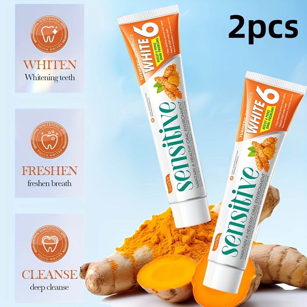 Two Pieces Turmeric Toothpaste for Fresh Breath Whitening 100g
