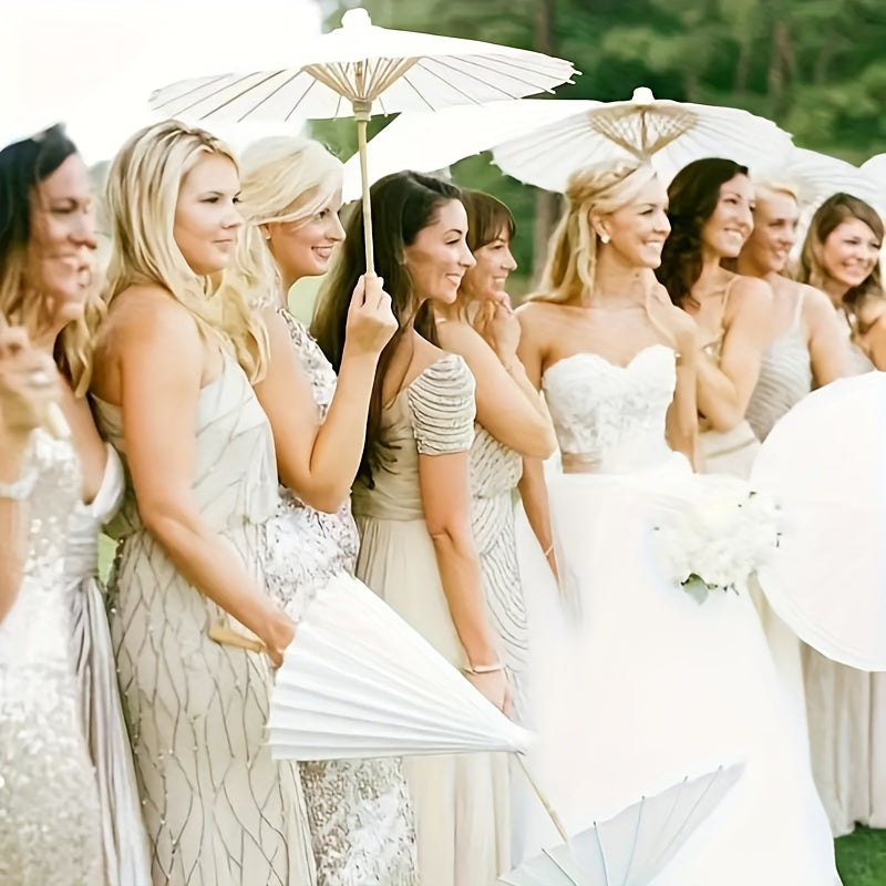 White Oil Paper Umbrella for Weddings and Photos Sun-Blocking Round Modern Style