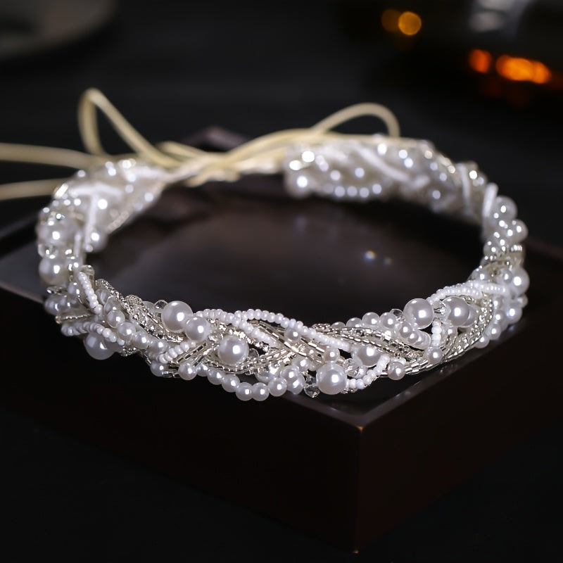 Women's Bridal Crystal Faux Pearl Tiara Headband Wedding Hair Accessories Rhinestone Vine Band