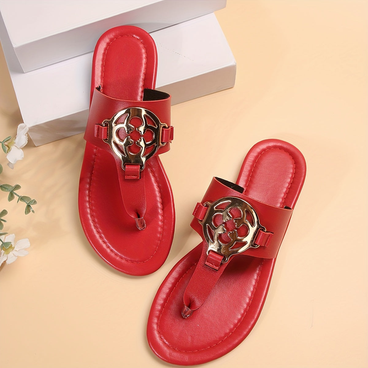 Women's Faux Leather Slide Sandals with Metallic Buckle Black Casual