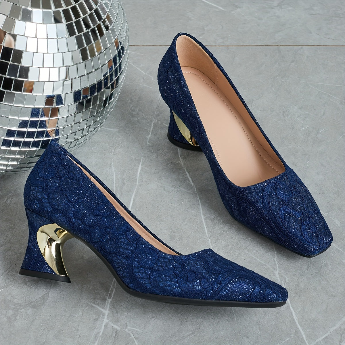 Ladies' Fashionable Mule High Heels, Comfortable Bright Thick Heels