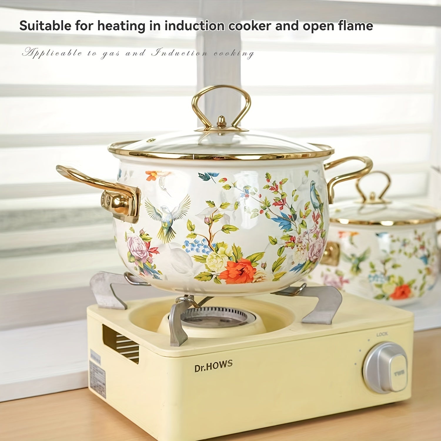 Enamel Soup Pot with Dual Handles for Stewing and Boiling, Gas and Electric Compatible