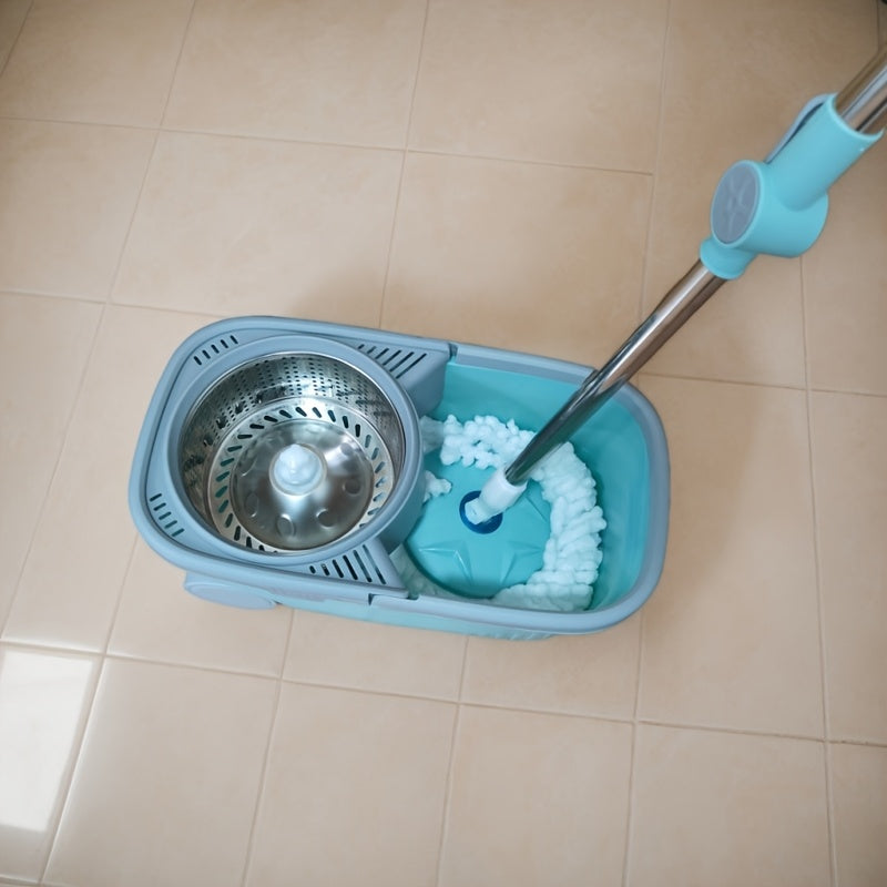 Spin Mop and Bucket Set with Stainless Steel Handle for Kitchen Bathroom Cleaning