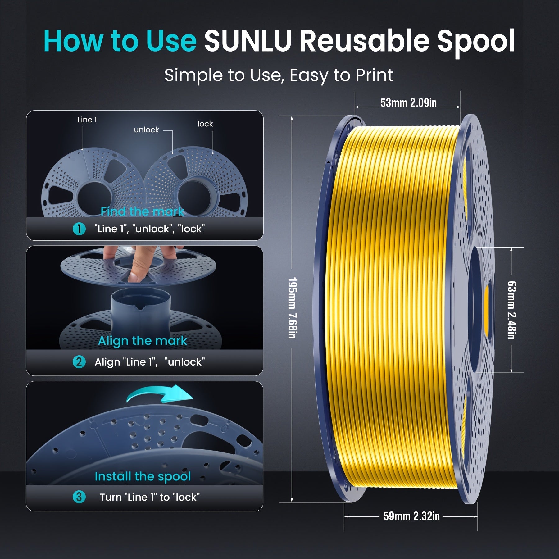 1kg Shiny PLA 3D Printer Filament 1.75mm Light Golden Silk Surface