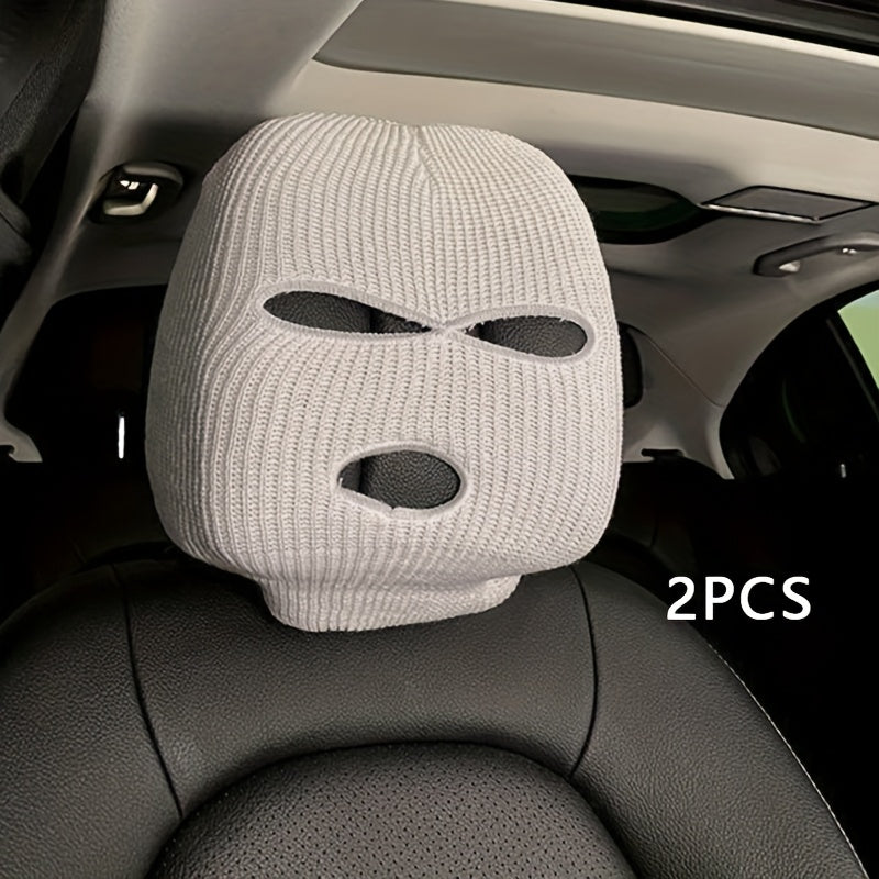 Universal Polyester Car Headrest Covers 2pcs Full Face Mask Design