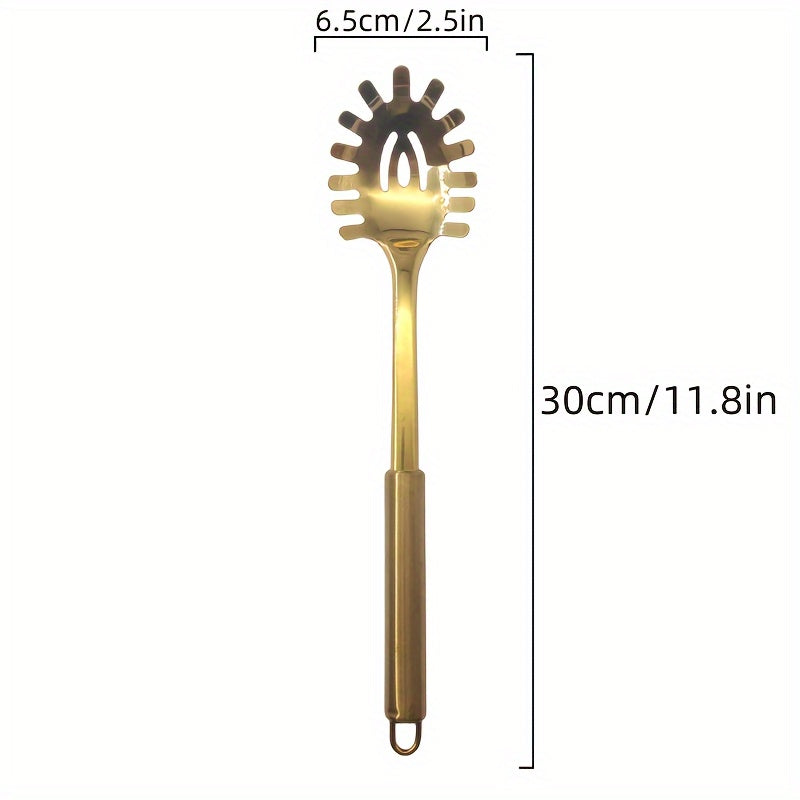 Juego de utensilios de acero inoxidable con espátula y cuchara, negro y dorado, uso profesional