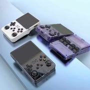 Retro Handheld Game Console 8.89cm IPS Screen Linux 64GB Emulator Rechargeable Battery in White Purple Transparent