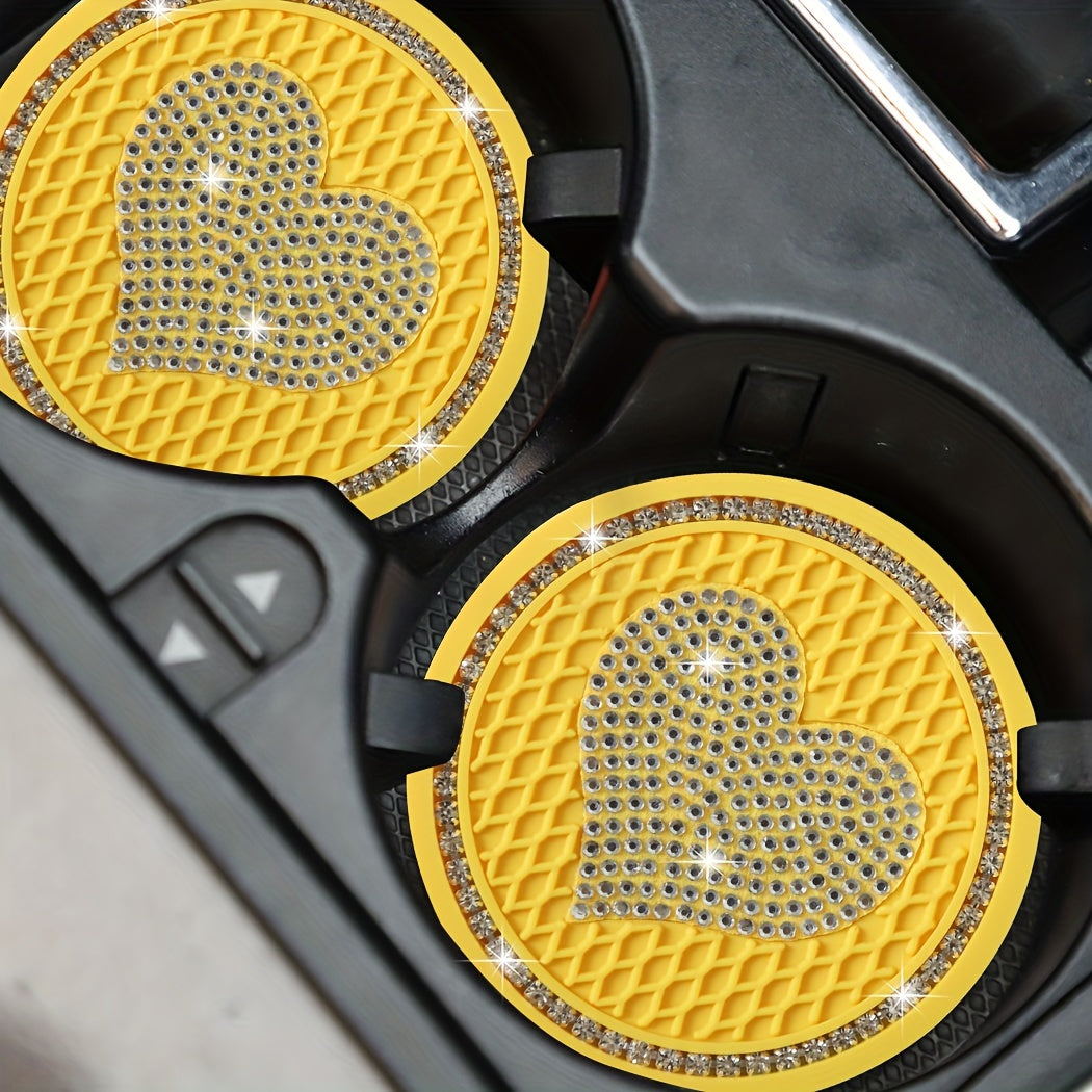 2 Pack Bling Rhinestone Car Cup Holder Coasters Silicone Inserts Universal Fit
