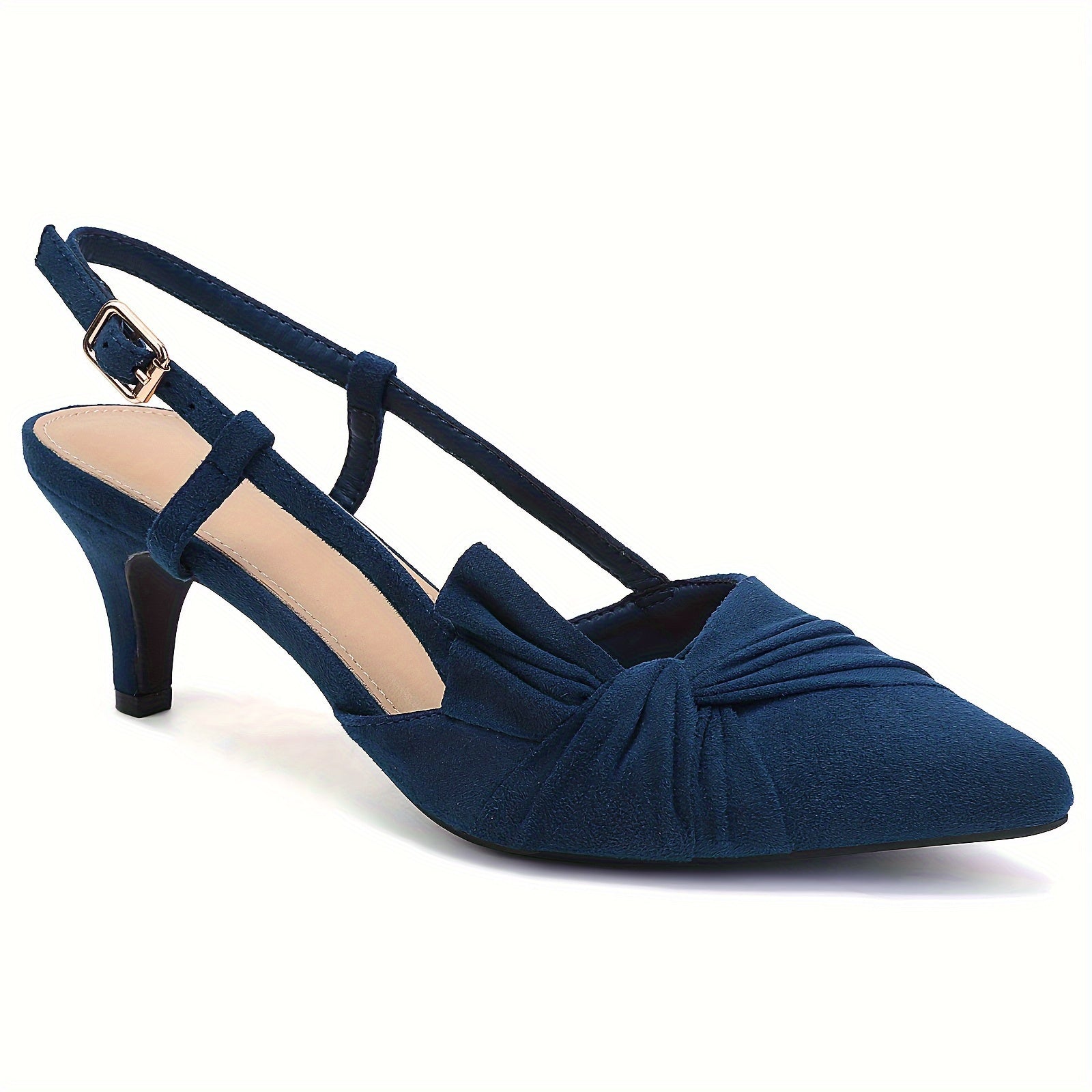 Women's Pink Bowknot Pointed Toe Sandals with Kitten Heel and Faux Cover Straps