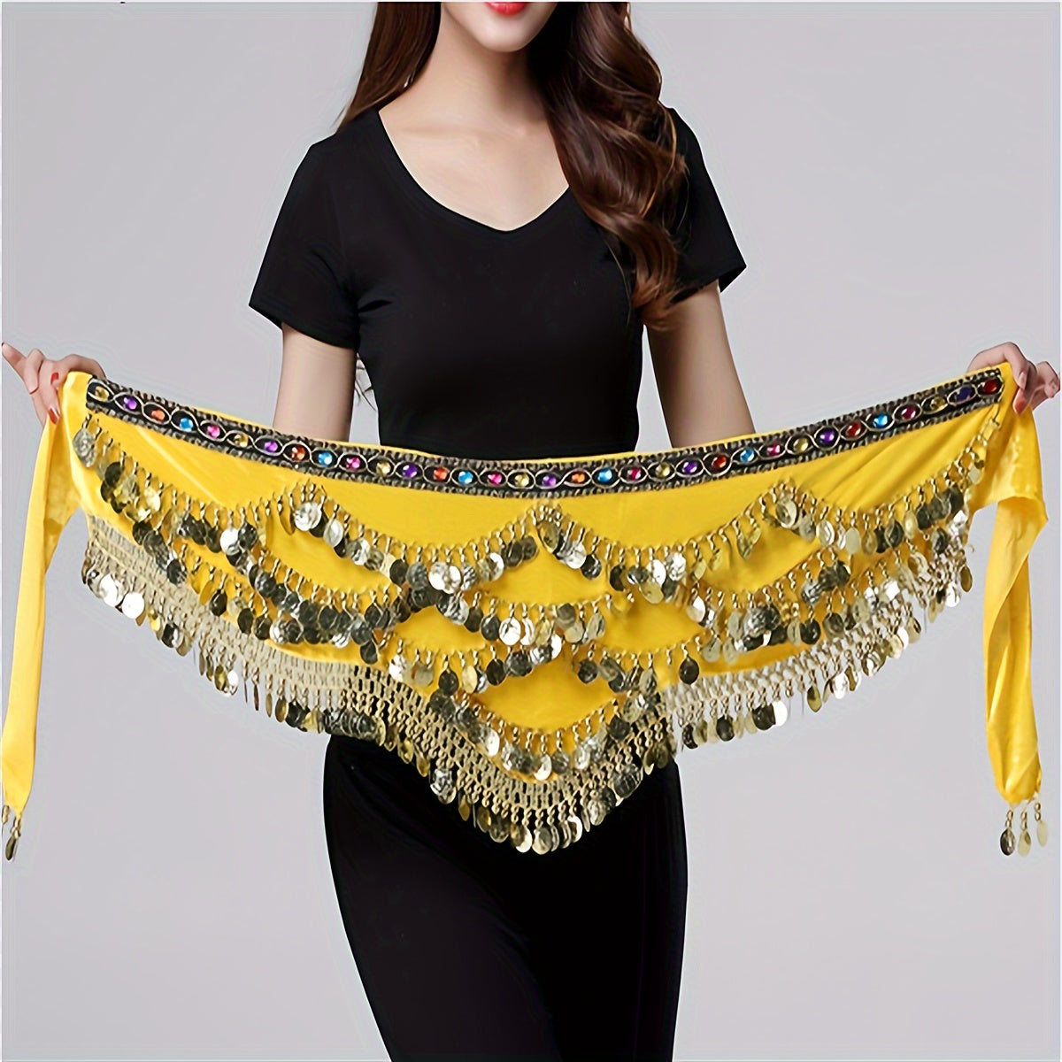 Black Sequin Belly Dance Hip Towel for Performances